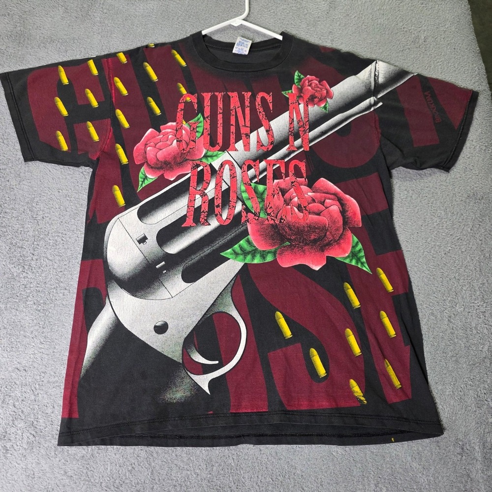 Jerzees Mens XL Guns N Roses T-Shirt Black 1991 AOP Single Stitch Vintage Band